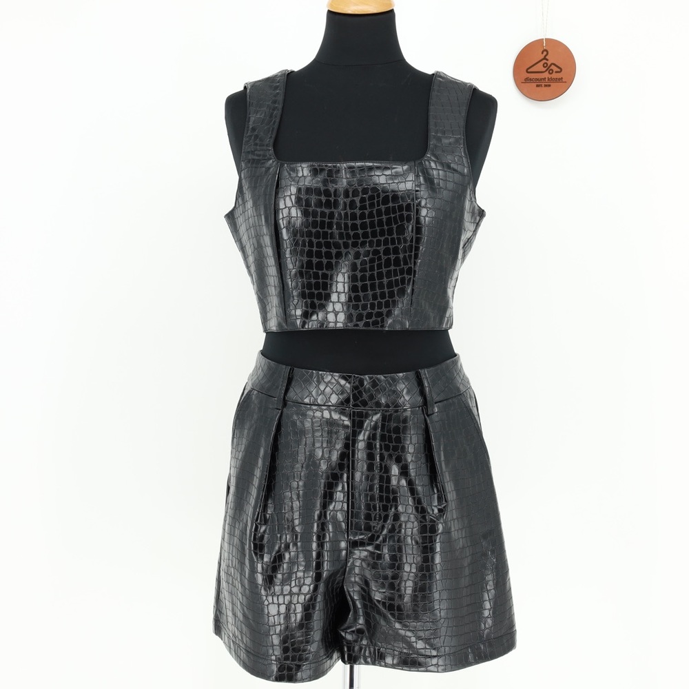 7 FOR ALL MANKIND Croc-Embossed Faux Leather Top & Shorts Two-Piece Set